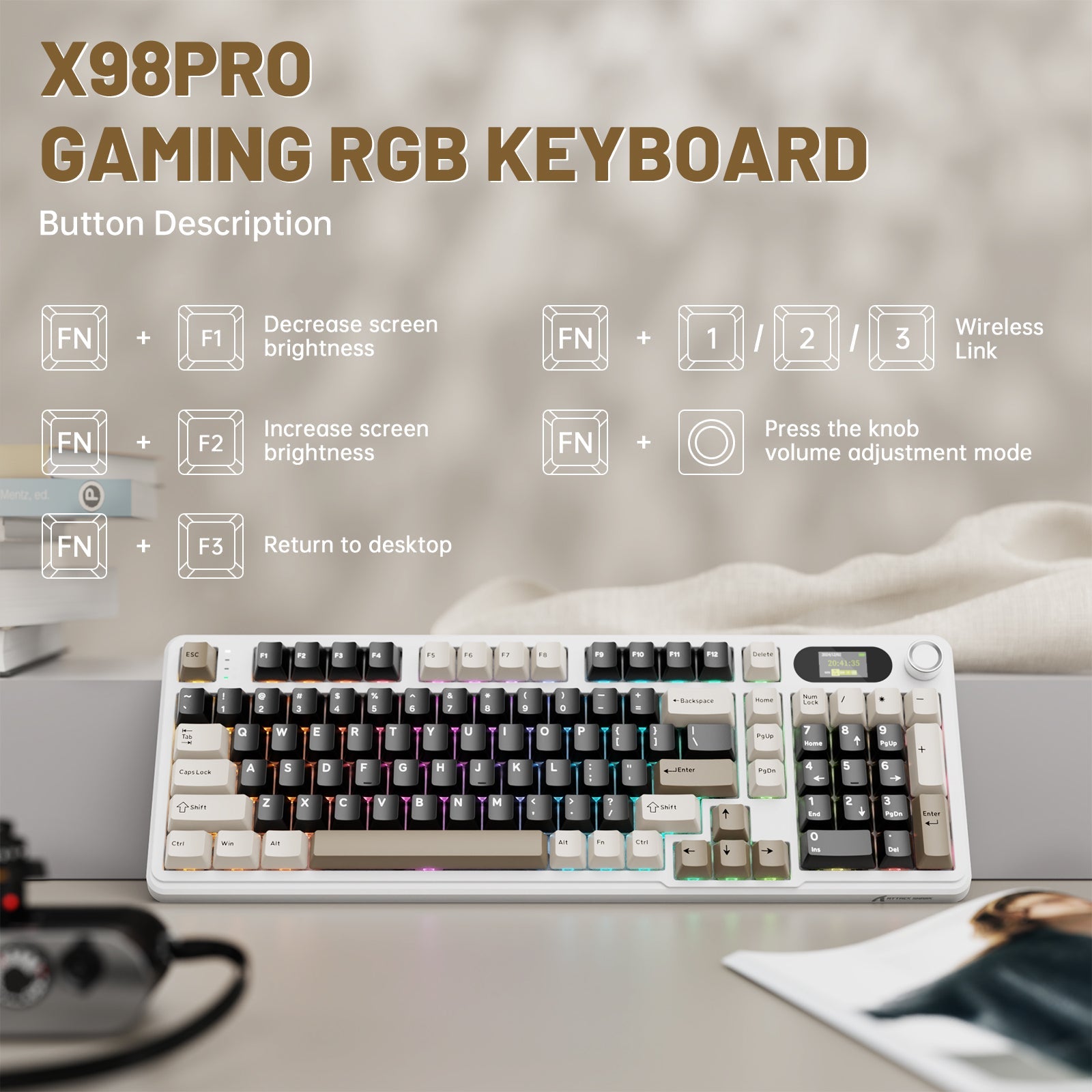 ATTACK SHARK X98PRO Wireless Gaming Keyboard - Bear Hugs