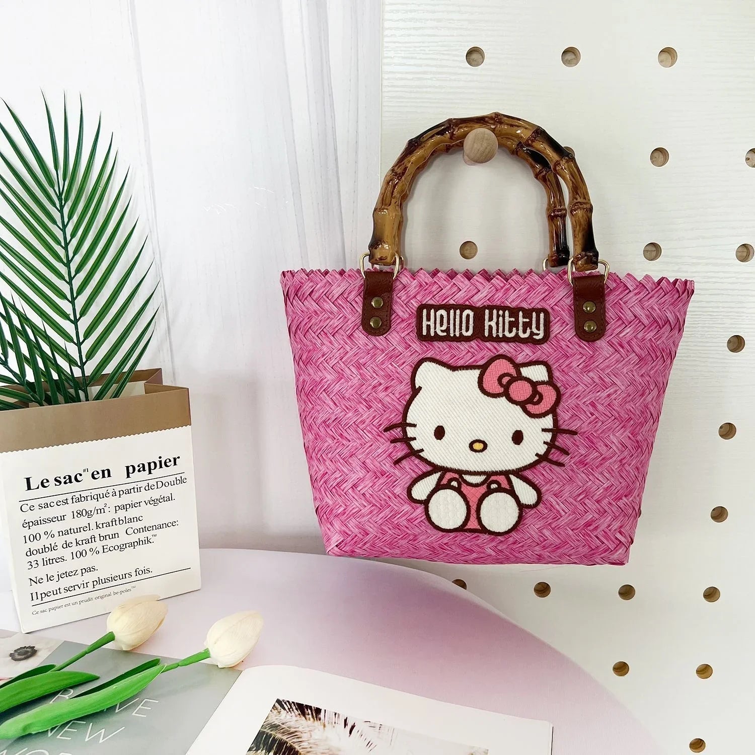 Hello Kitty Pink Petals Woven Tote Bag