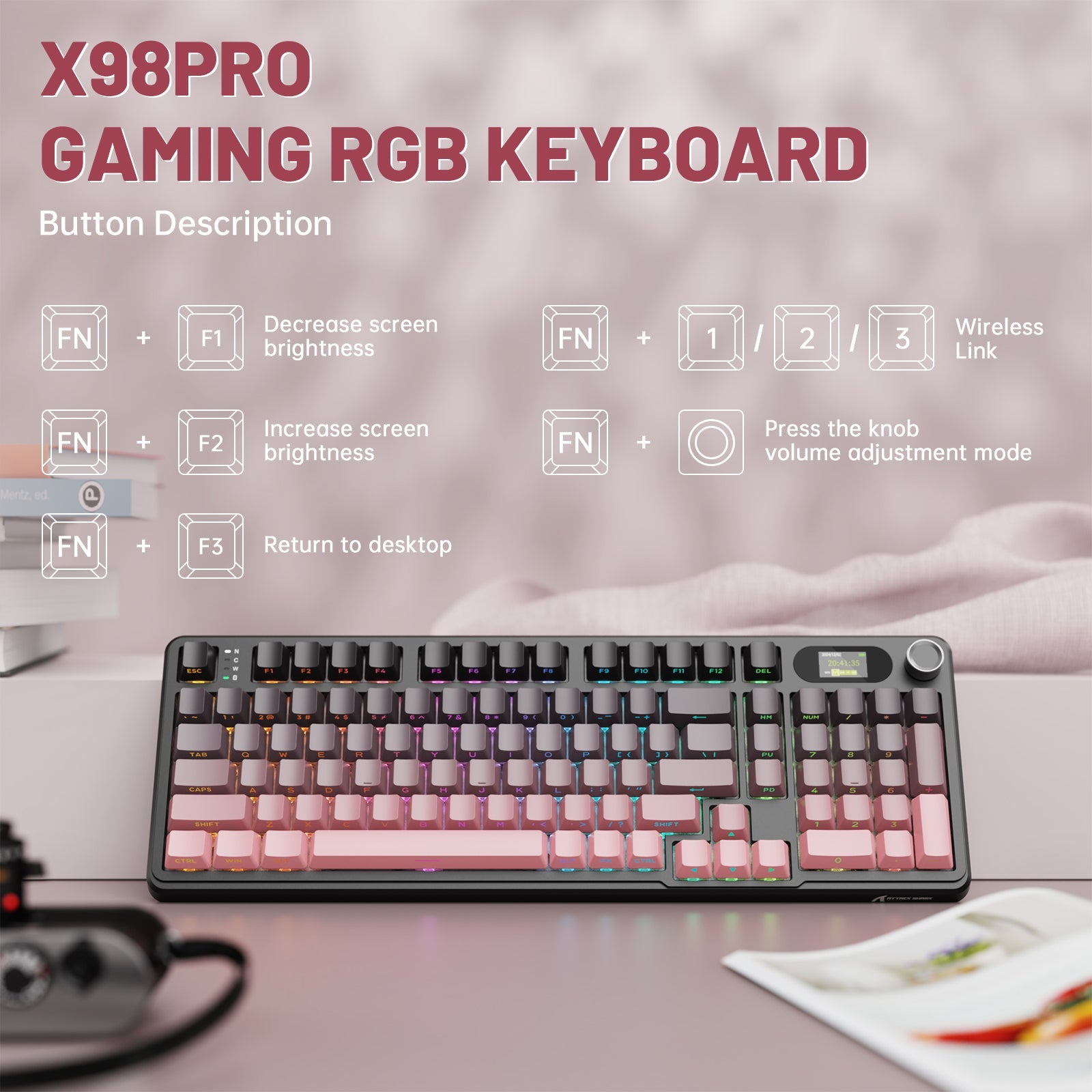 ATTACK SHARK X98PRO Wireless Gaming Keyboard - Bear Hugs