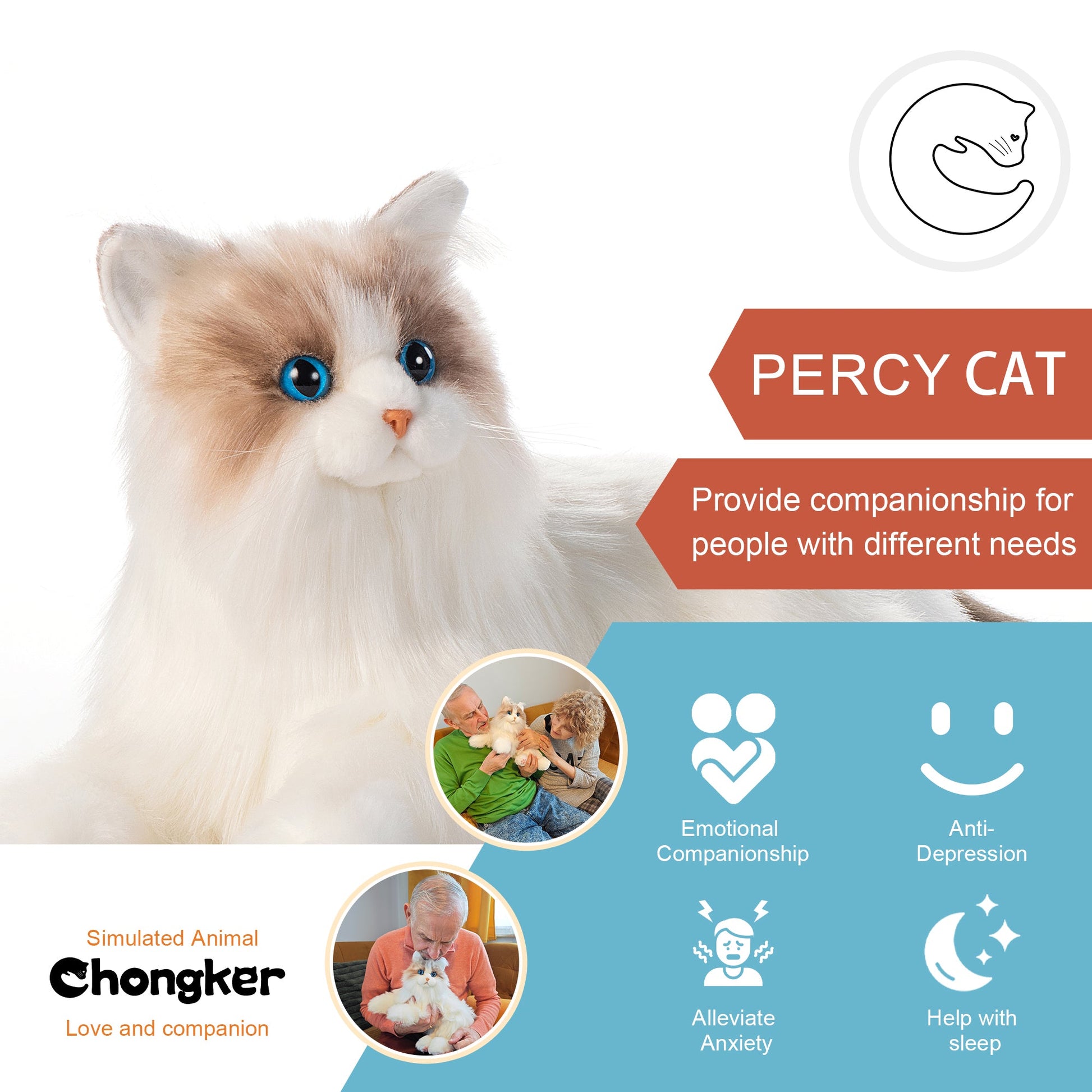 Percy Robot Cat - Interactive Emotional Support Pet Weighted - Bear Hugs