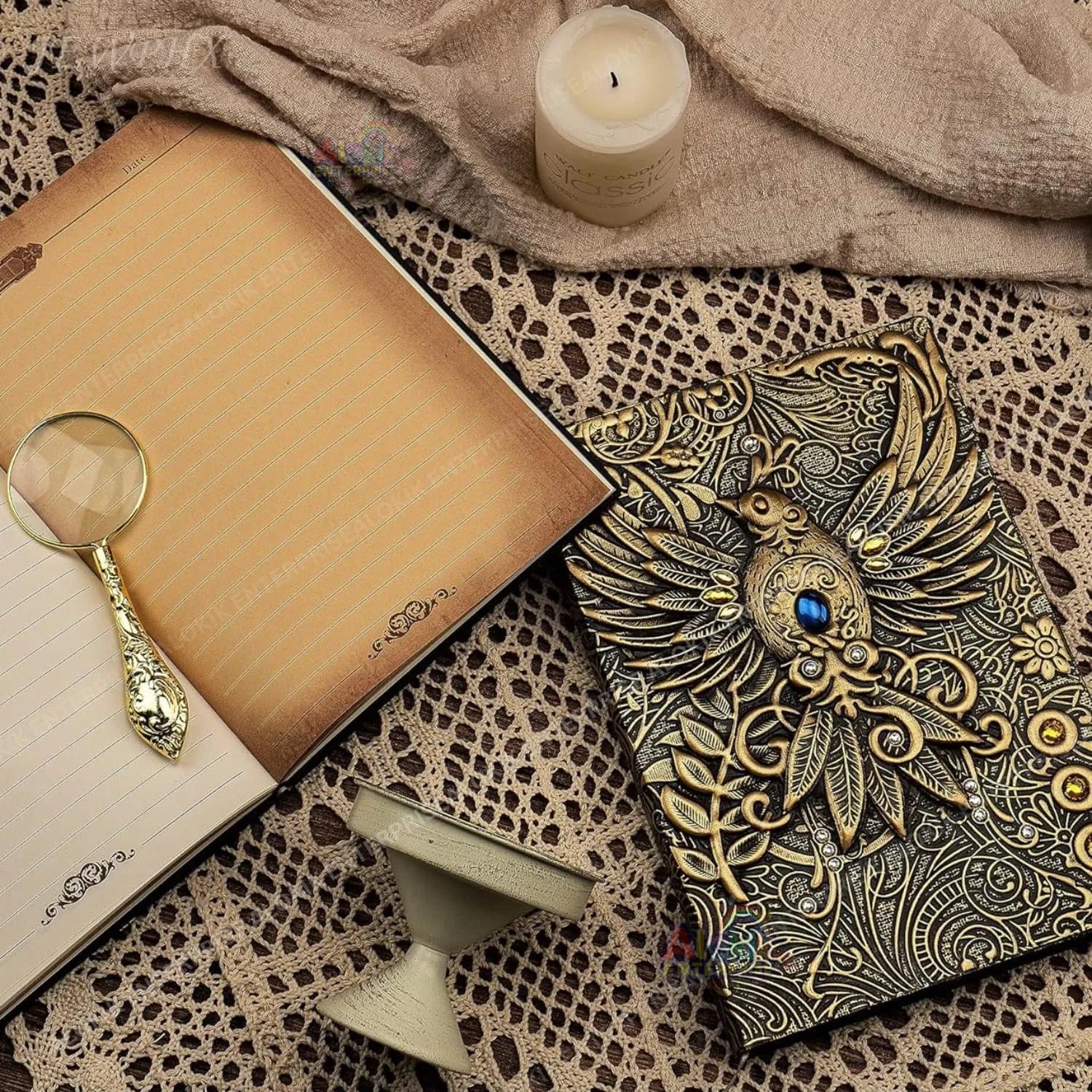 Vintage 3D Phoenix Embossed Notebook