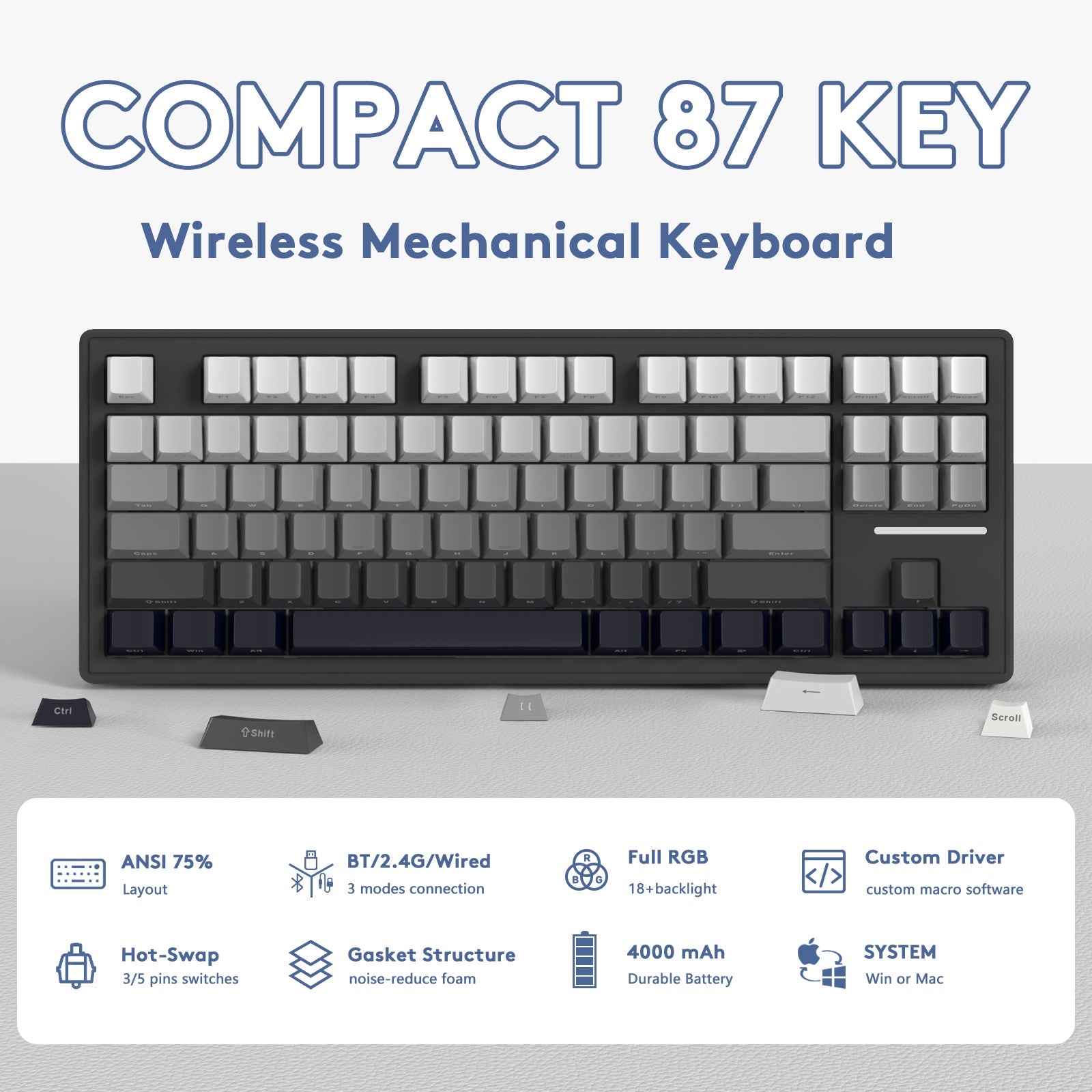 ATTACK SHARK M87 Wireless Mechanical Keyboard - Bear Hugs
