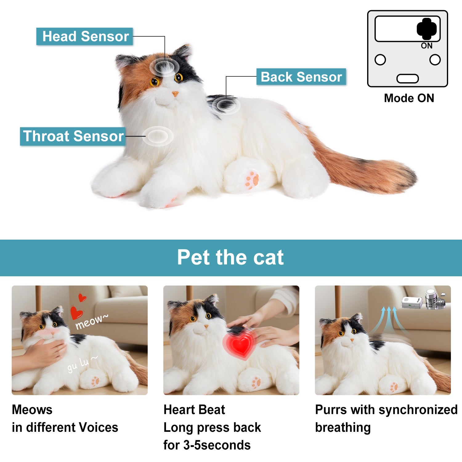 Percy Robot Cat - Interactive Emotional Support Pet Weighted - Bear Hugs