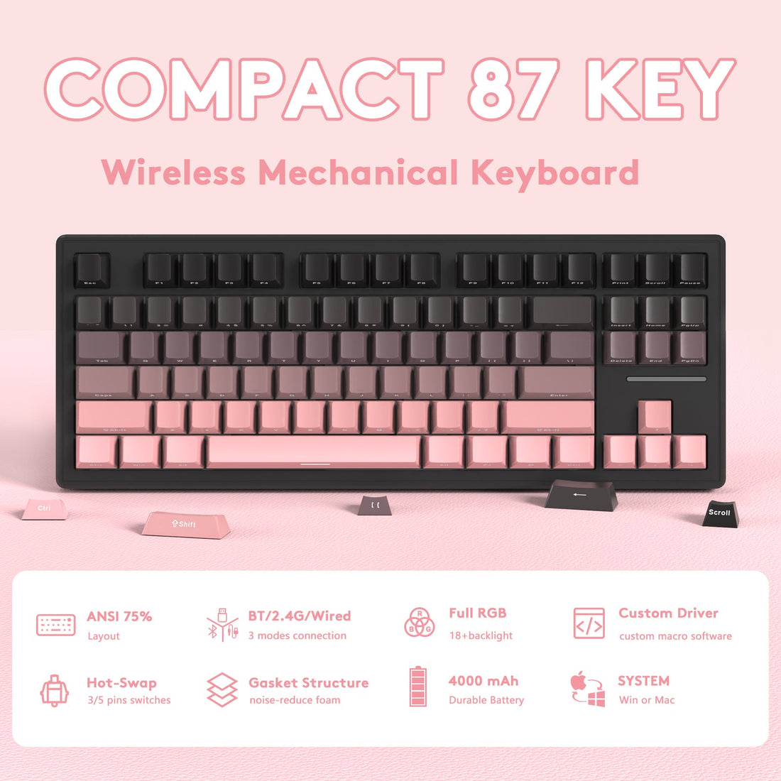 ATTACK SHARK M87 Wireless Mechanical Keyboard - Bear Hugs