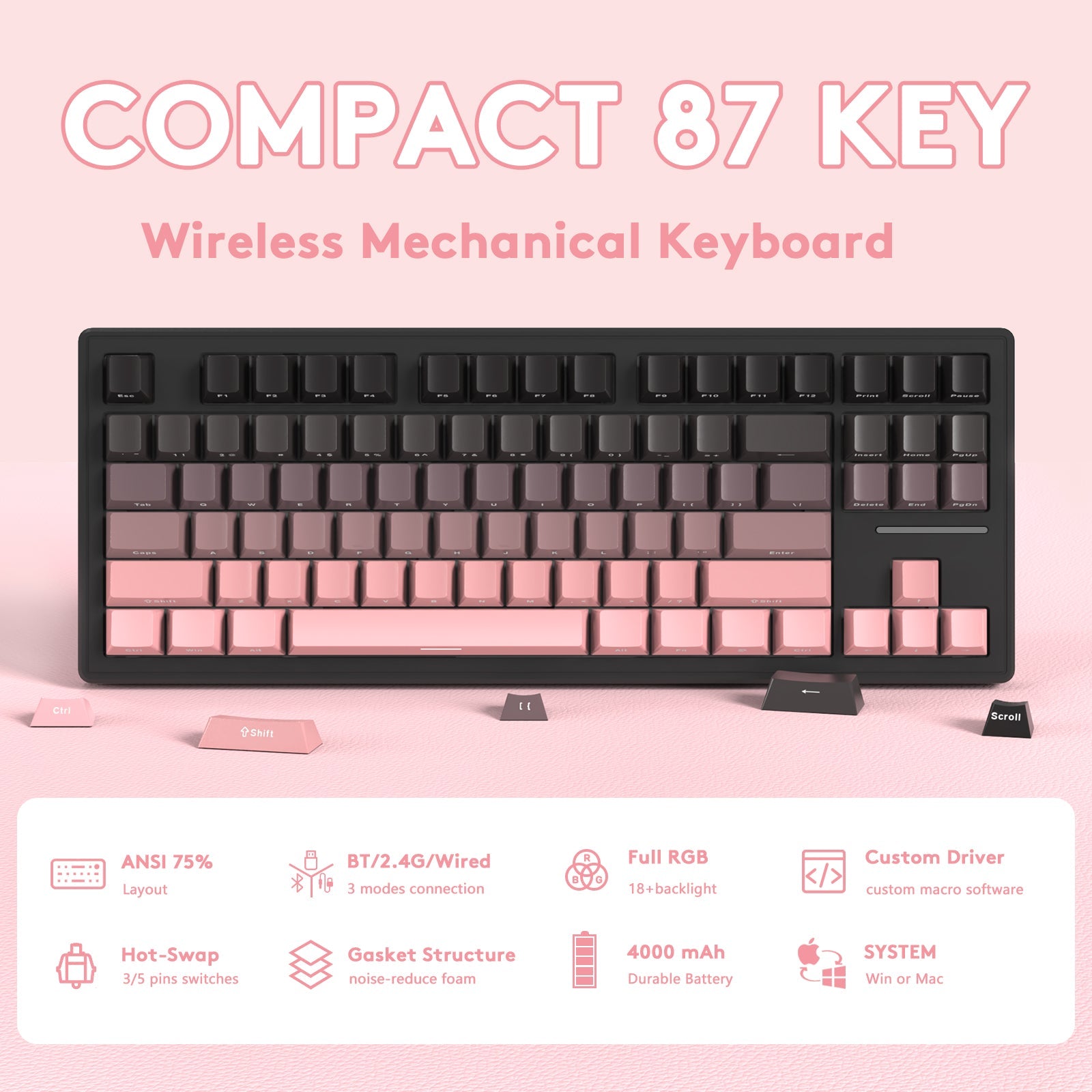 ATTACK SHARK M87 Wireless Mechanical Keyboard - Bear Hugs