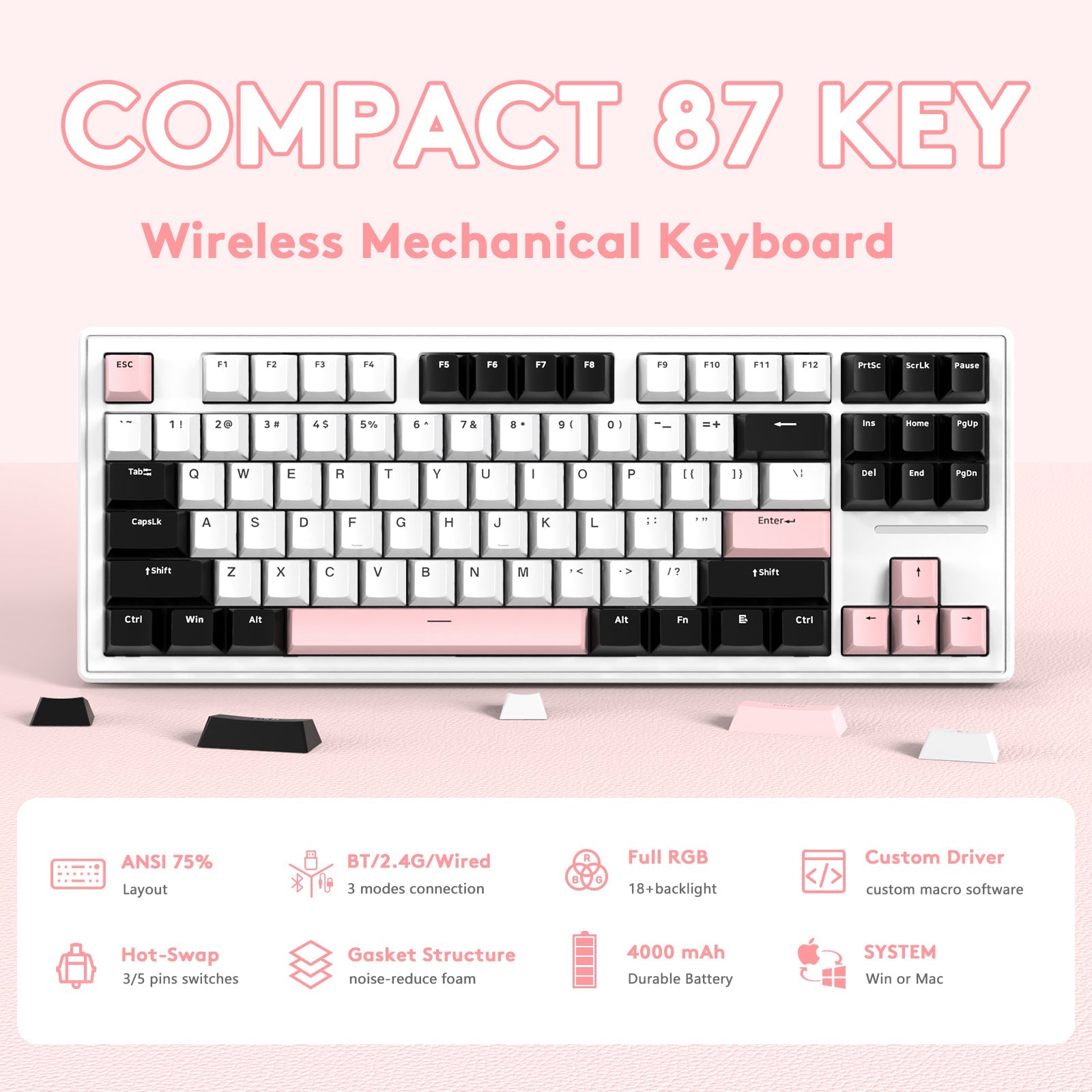 ATTACK SHARK M87 Wireless Mechanical Keyboard - Bear Hugs
