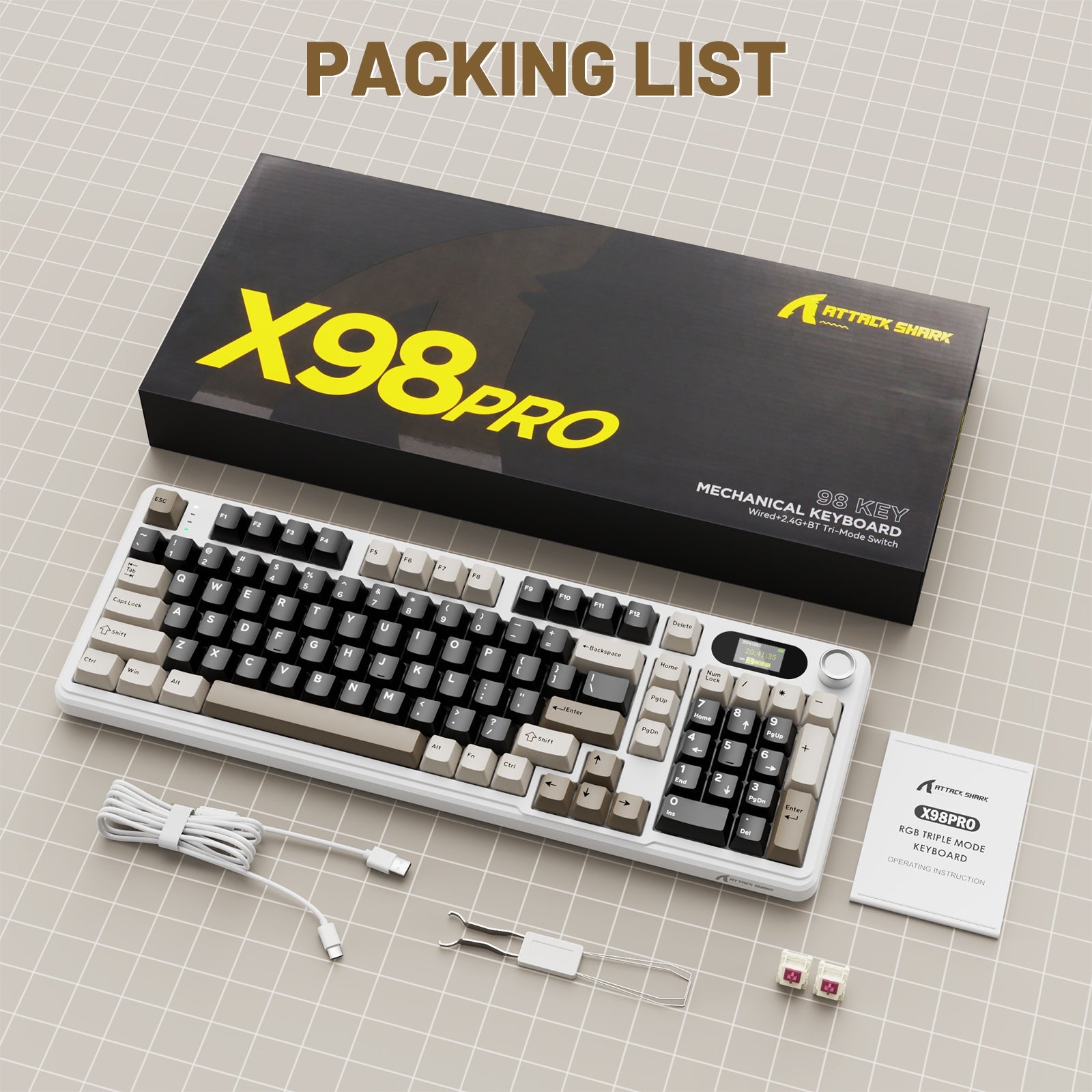 ATTACK SHARK X98PRO Wireless Gaming Keyboard - Bear Hugs