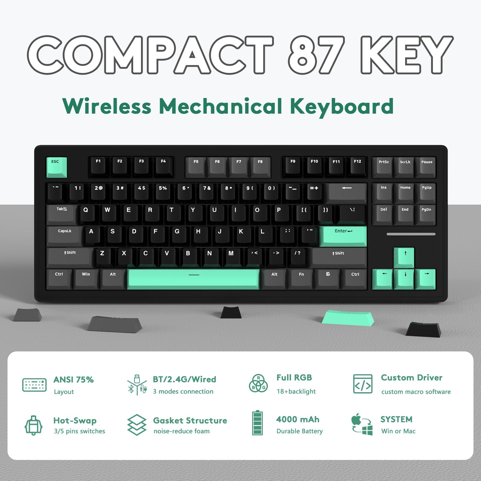 ATTACK SHARK M87 Wireless Mechanical Keyboard - Bear Hugs
