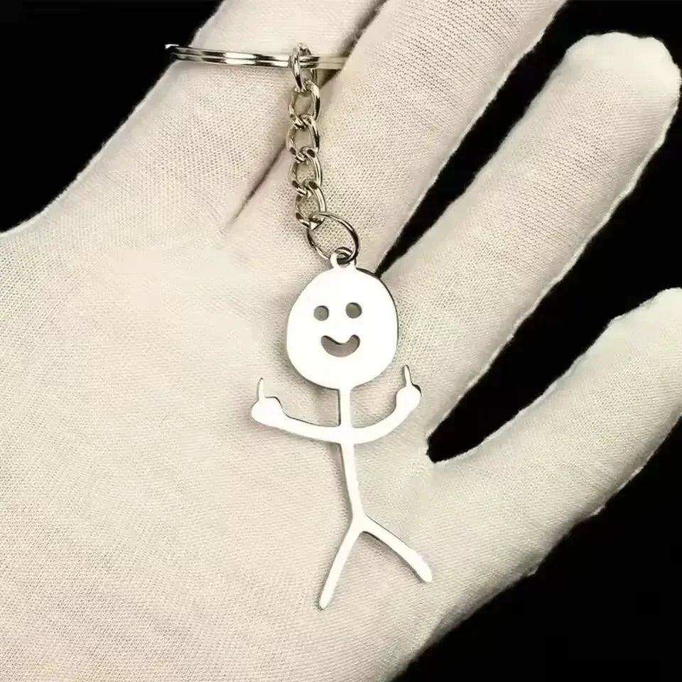 Finger Salute Doodle Stickman Keychain