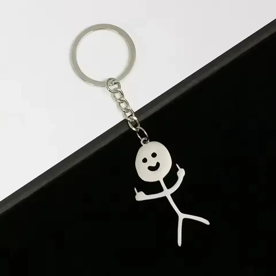 Finger Salute Doodle Stickman Keychain