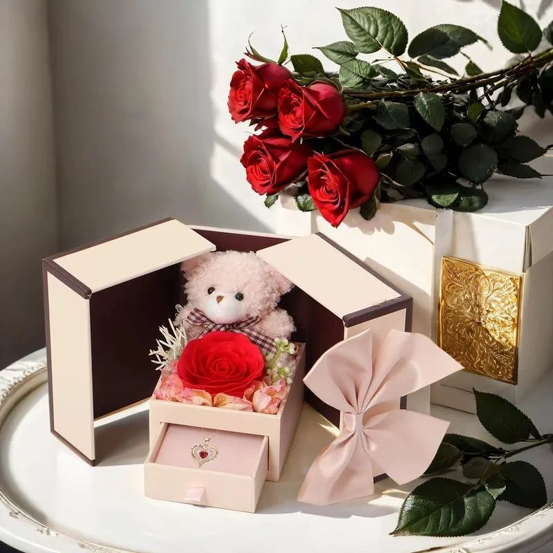 Preserved Rose & Guardian Bear Necklace Vault