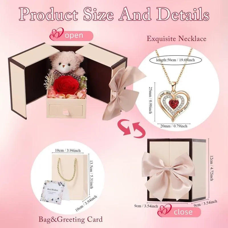 Preserved Rose & Guardian Bear Necklace Vault