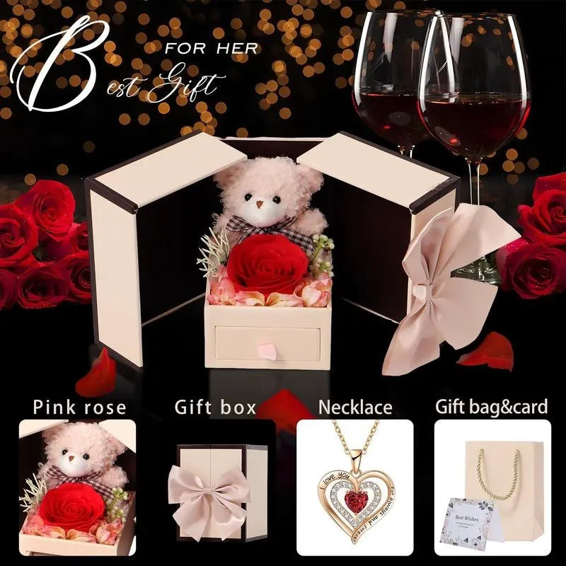 Preserved Rose & Guardian Bear Necklace Vault