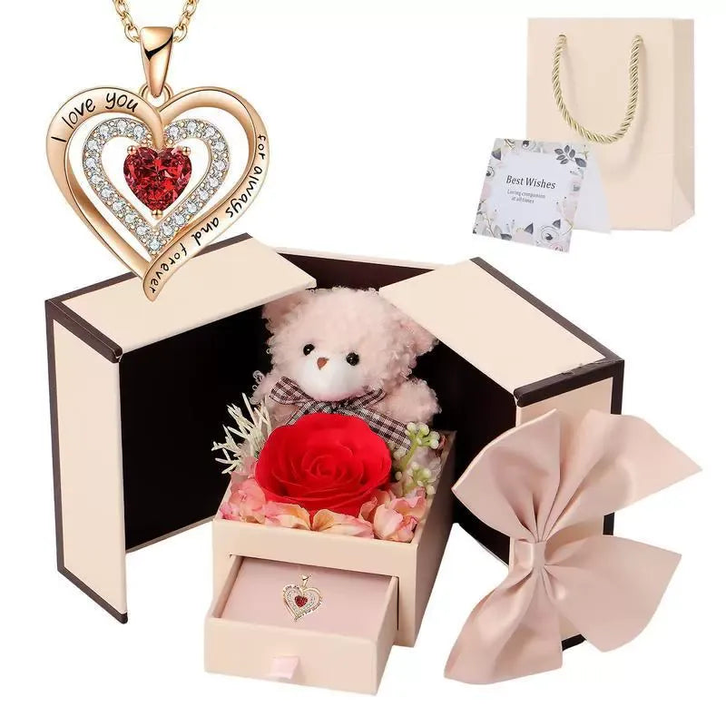 Preserved Rose & Guardian Bear Necklace Vault