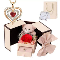 Preserved Rose & Guardian Bear Necklace Vault