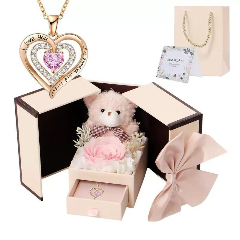 Preserved Rose & Guardian Bear Necklace Vault
