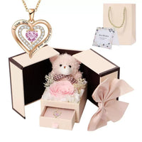 Preserved Rose & Guardian Bear Necklace Vault
