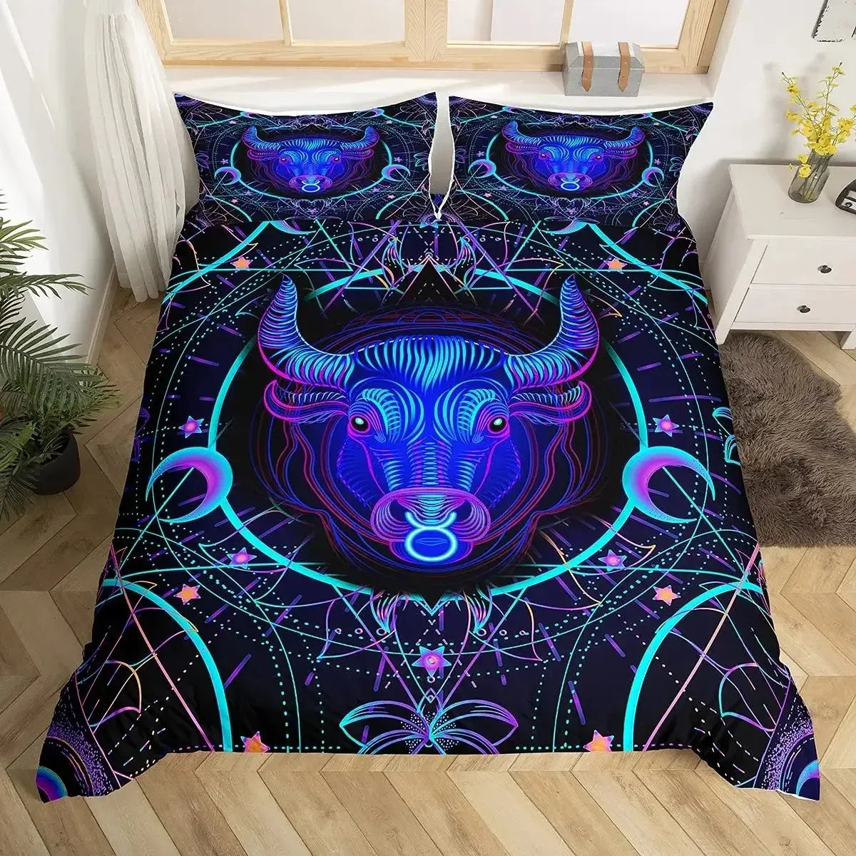 Celestial Aura Neon Zodiac Bedding