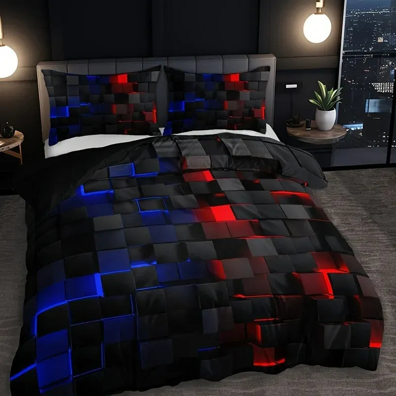 Neon Grid 3D Abstract Bedding Set