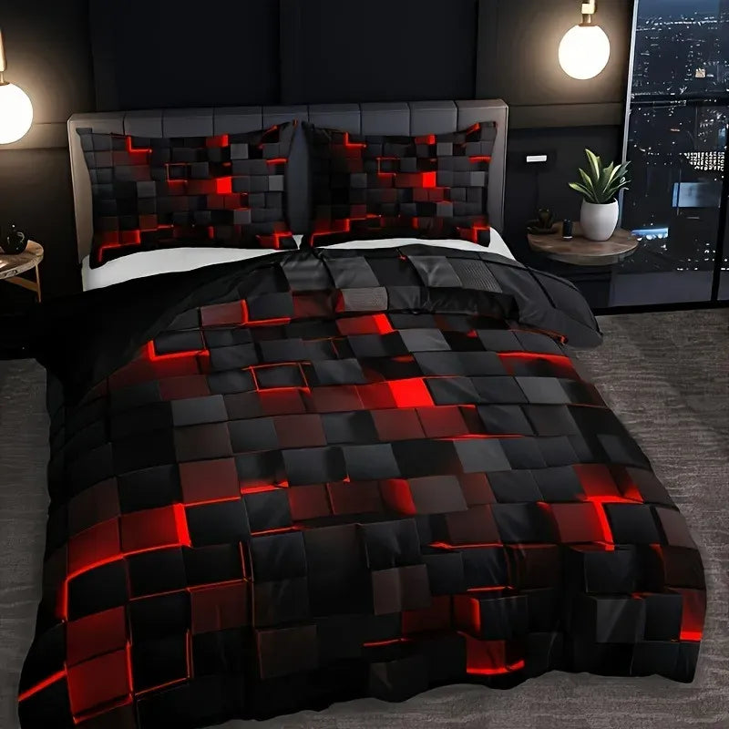 Neon Grid 3D Abstract Bedding Set