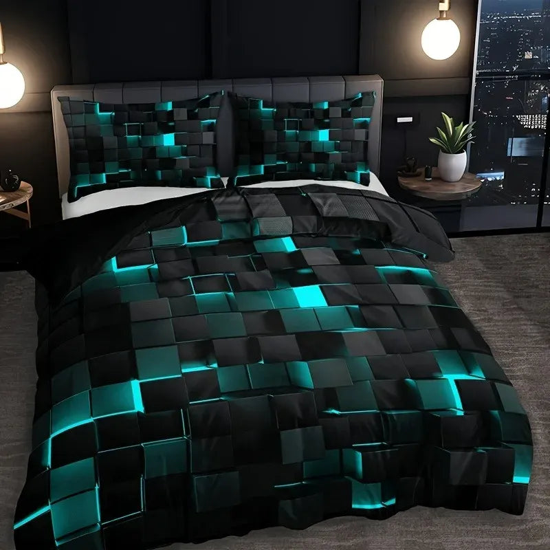 Neon Grid 3D Abstract Bedding Set