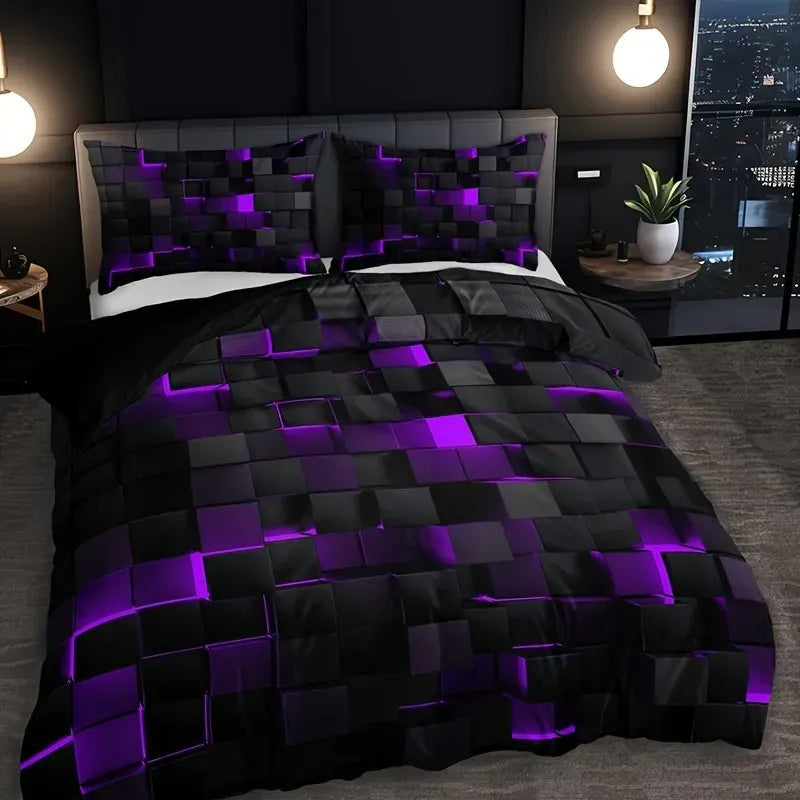 Neon Grid 3D Abstract Bedding Set