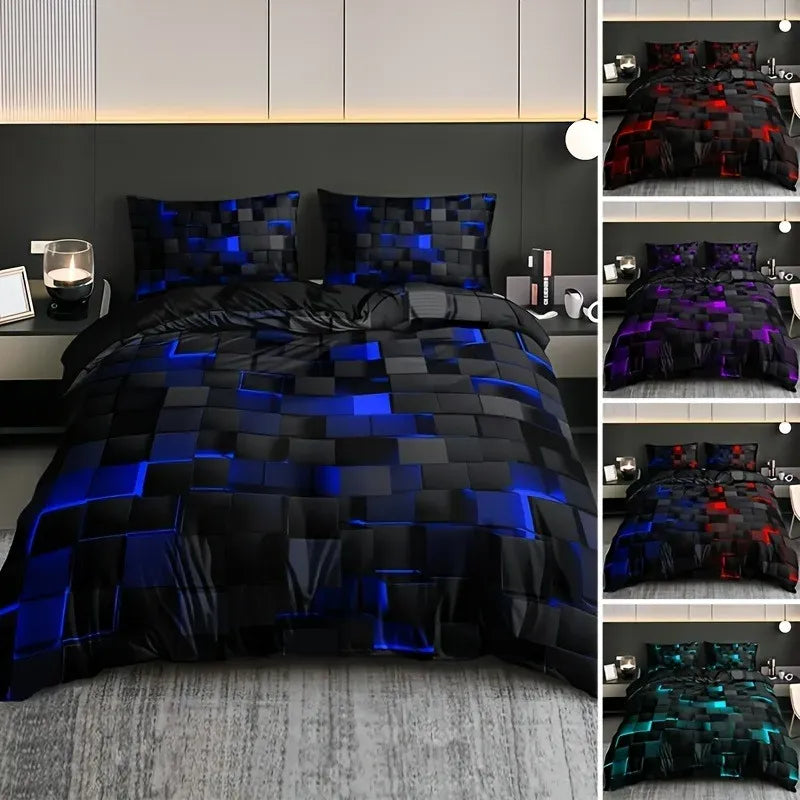 Neon Grid 3D Abstract Bedding Set