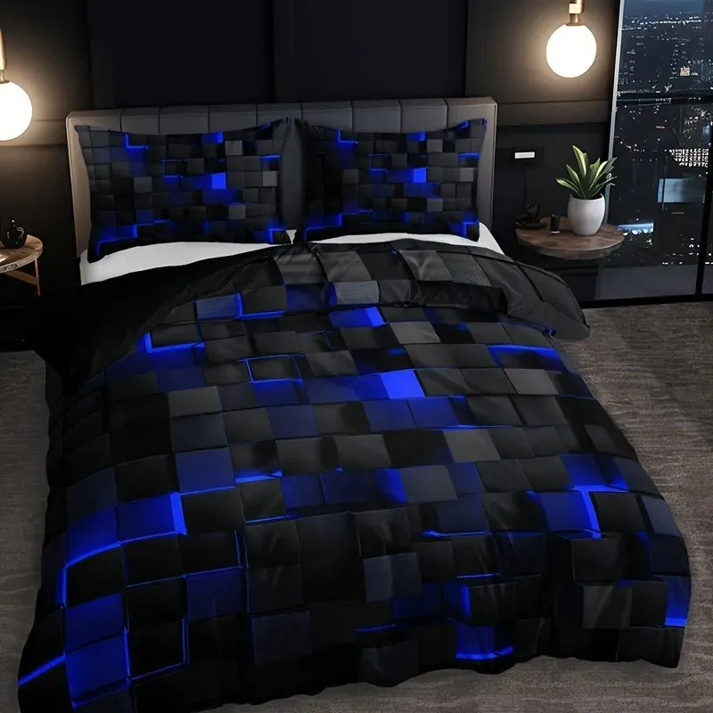 Neon Grid 3D Abstract Bedding Set