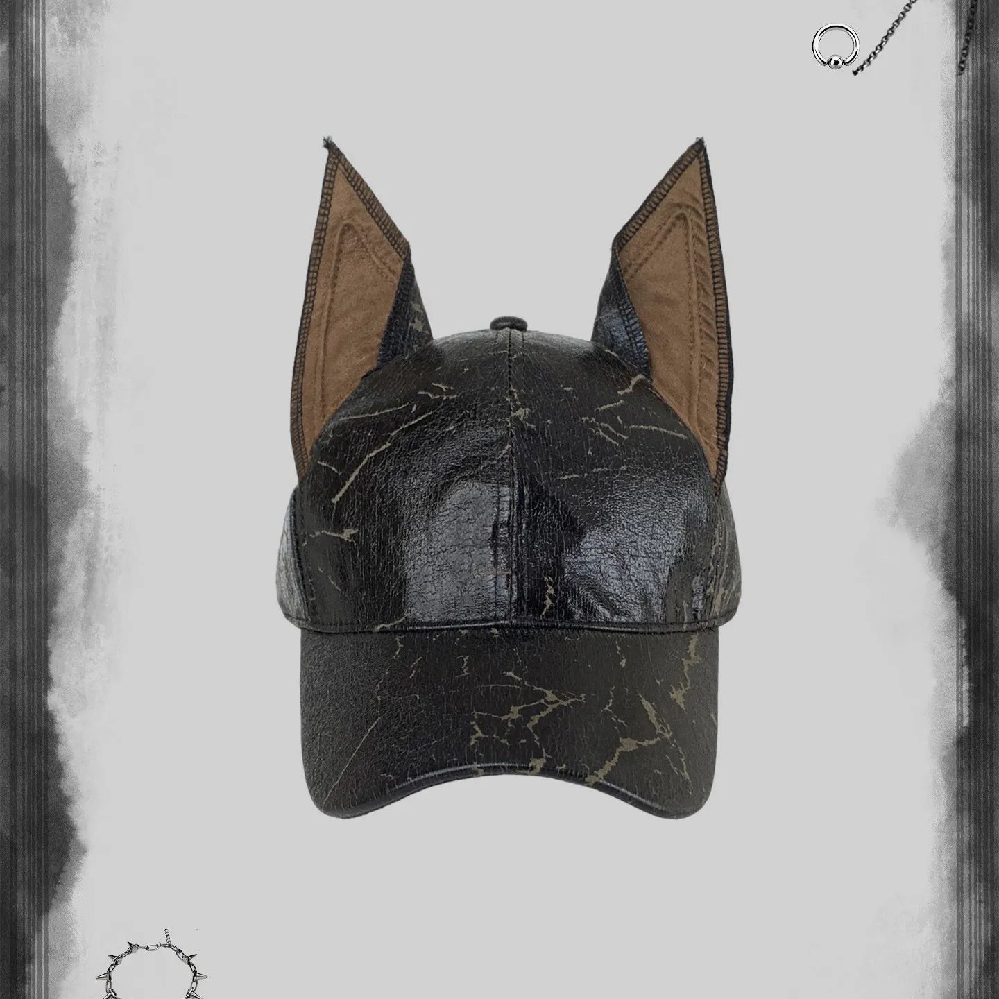 Punk Doberman Ears Leather Baseball Cap