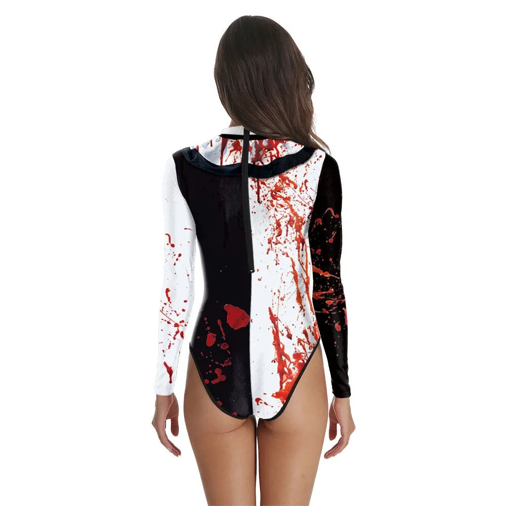Midnight Menace Blood Splattered Clown Bodysuit