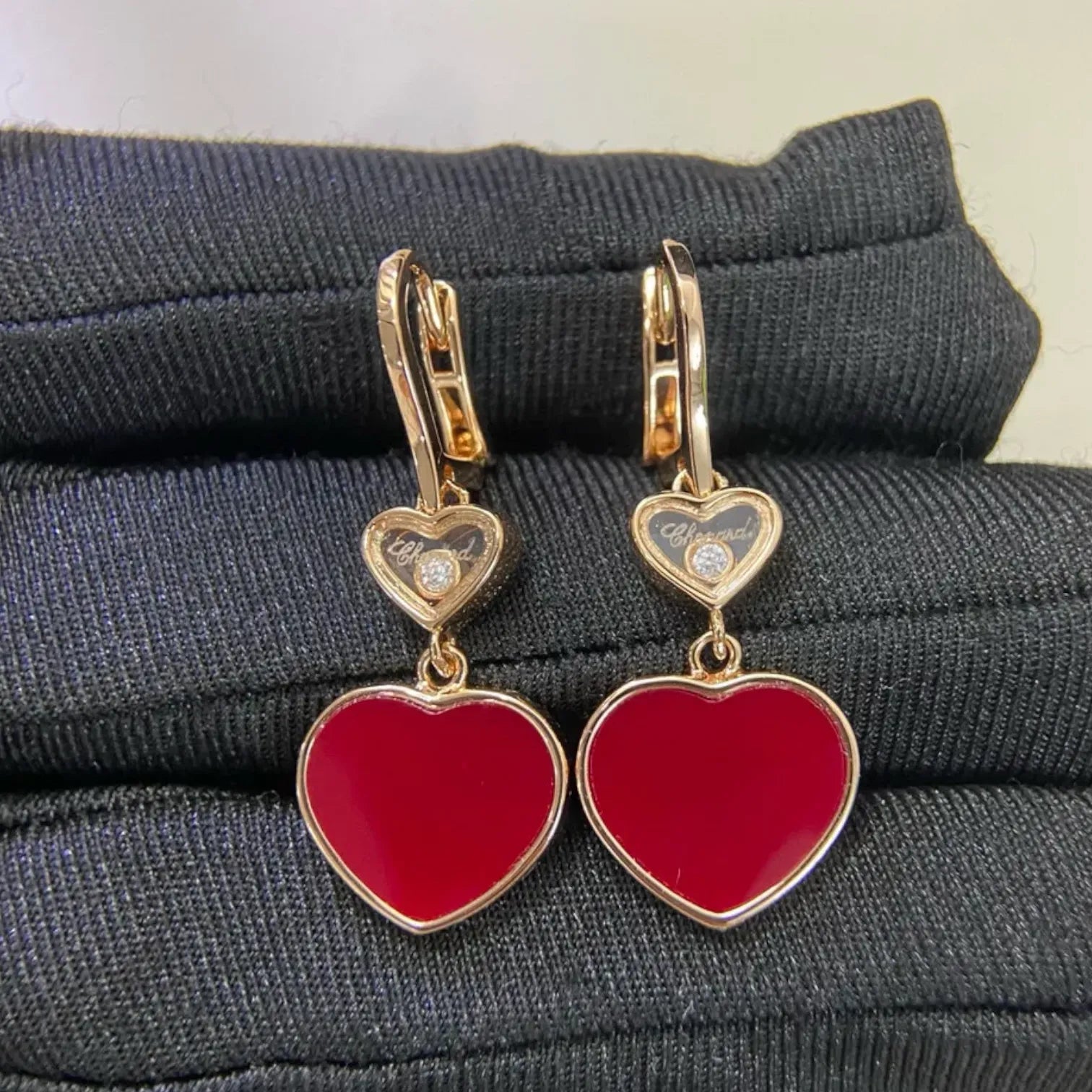 Dancing Diamond Carnelian Heart Earrings