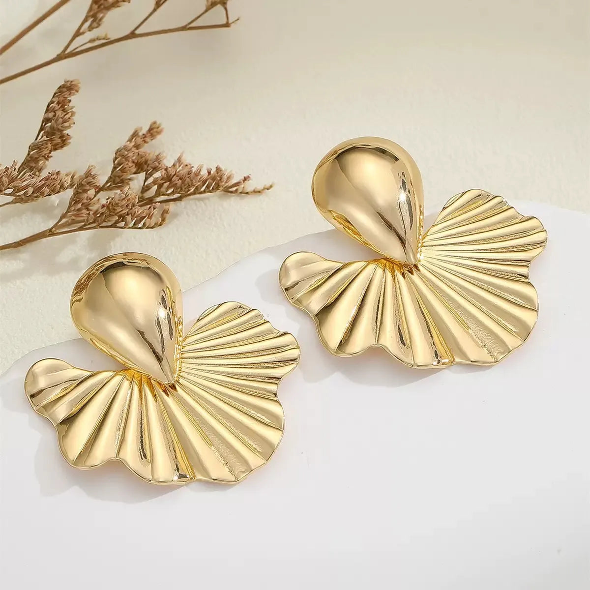 Gilded Sunburst Sculpted Fan Earrings