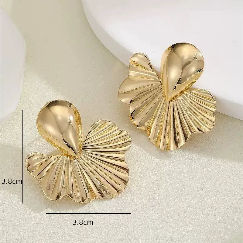 Gilded Sunburst Sculpted Fan Earrings