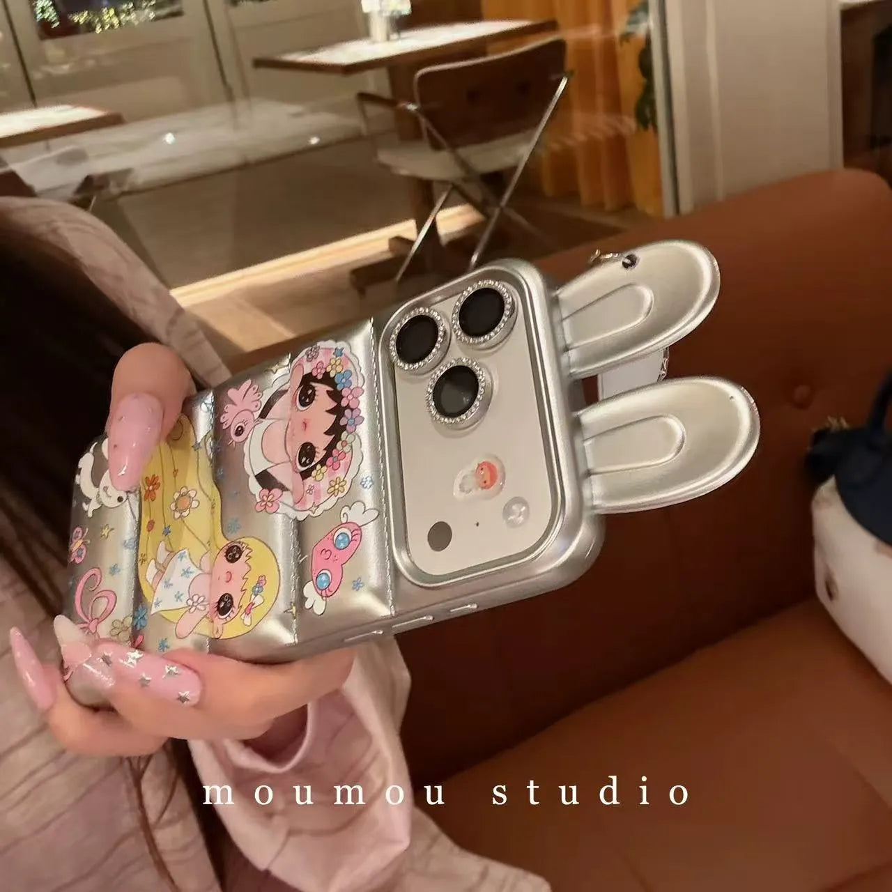 Chrome Bunny Y2K Puffer Phone Case (For iPhone)