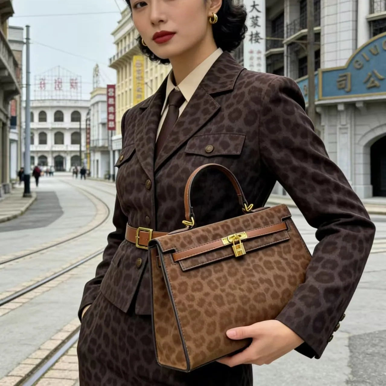 Hermaire Sovereign Heritage Leopard Print Handbag
