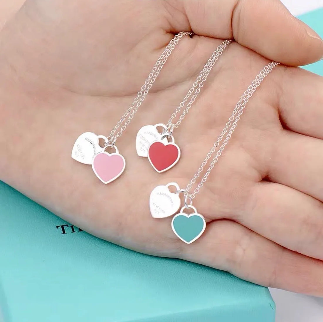 TiffCo Double Heart Tag Pendant Necklace