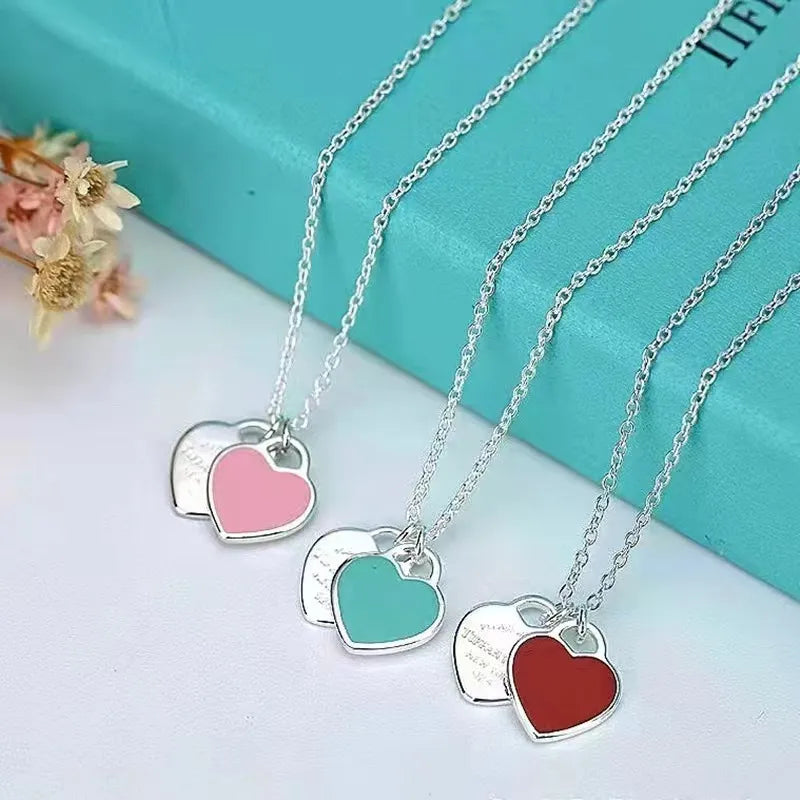 TiffCo Double Heart Tag Pendant Necklace