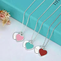TiffCo Double Heart Tag Pendant Necklace