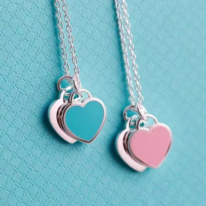 TiffCo Double Heart Tag Pendant Necklace