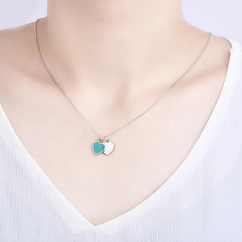 TiffCo Double Heart Tag Pendant Necklace