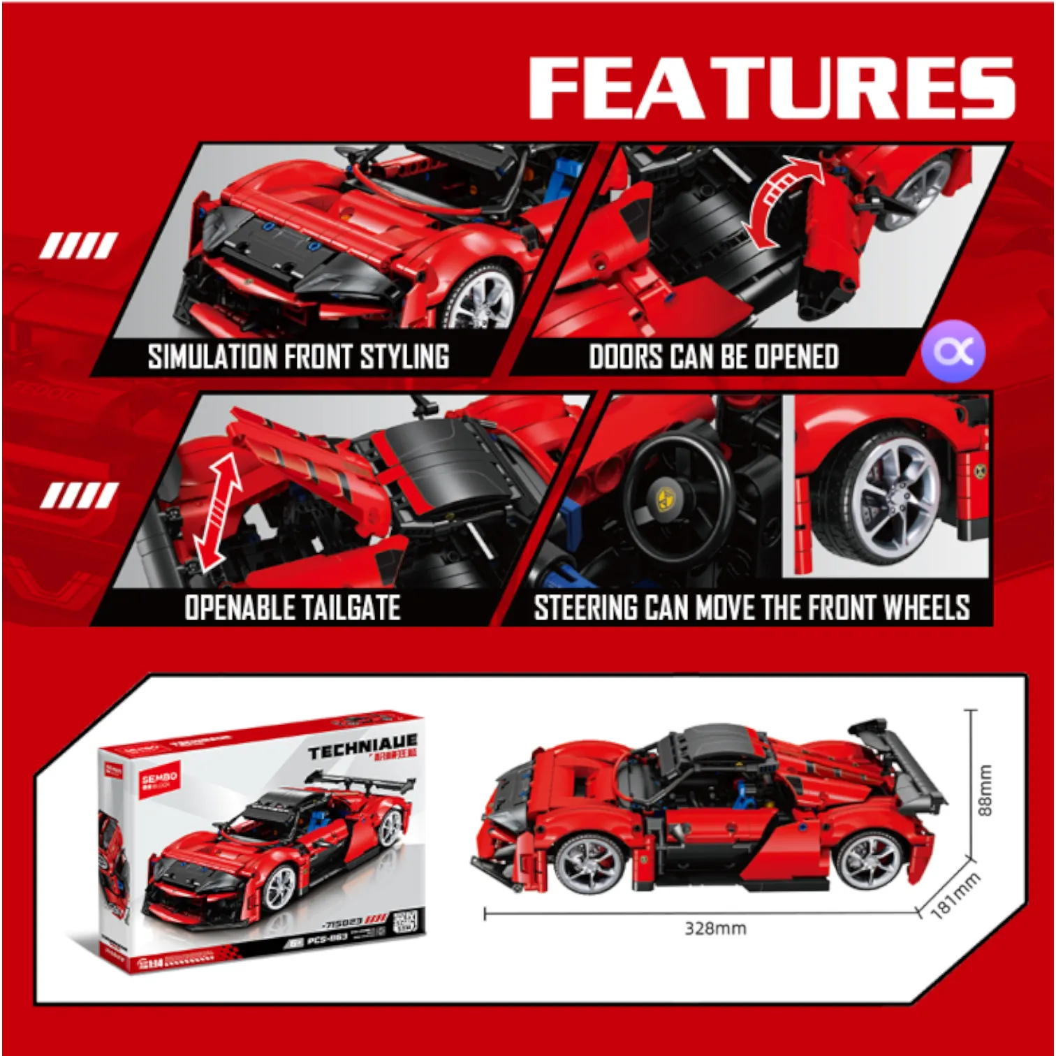 Sembo 715023 Ferrari Daytona SP3 Building Blocks (863 Pcs)