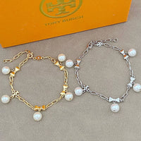 T-Luxe Pearl Bow Charm Bracelet