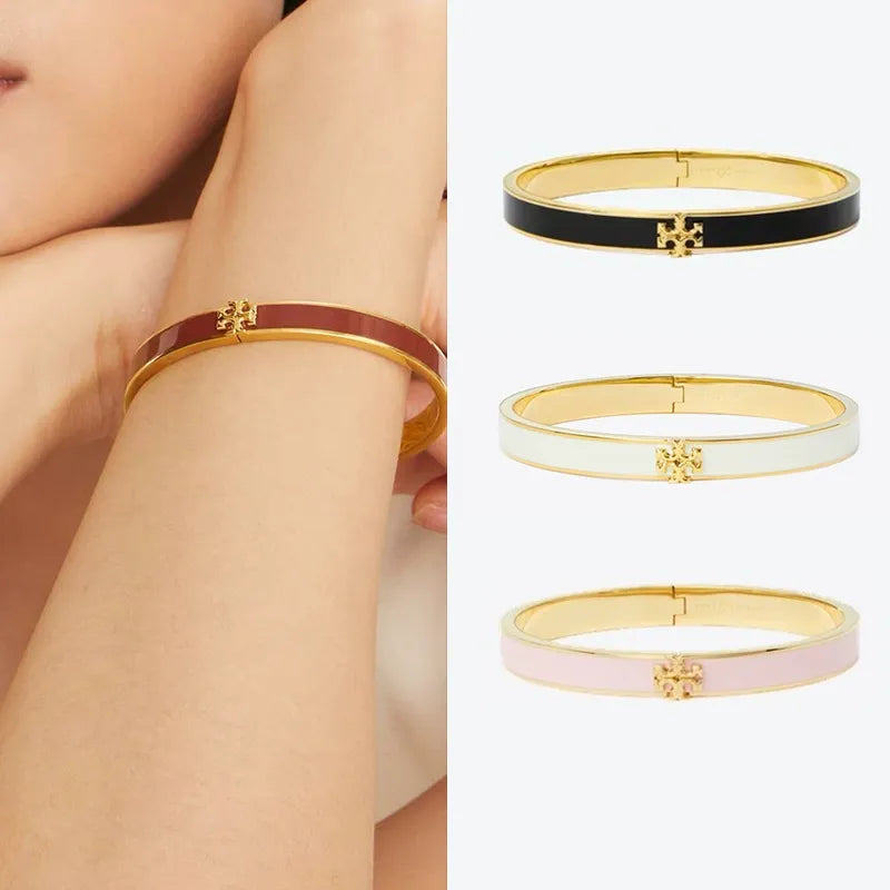 T-Luxe Gilded Enamel Hinge Cuff Bracelet