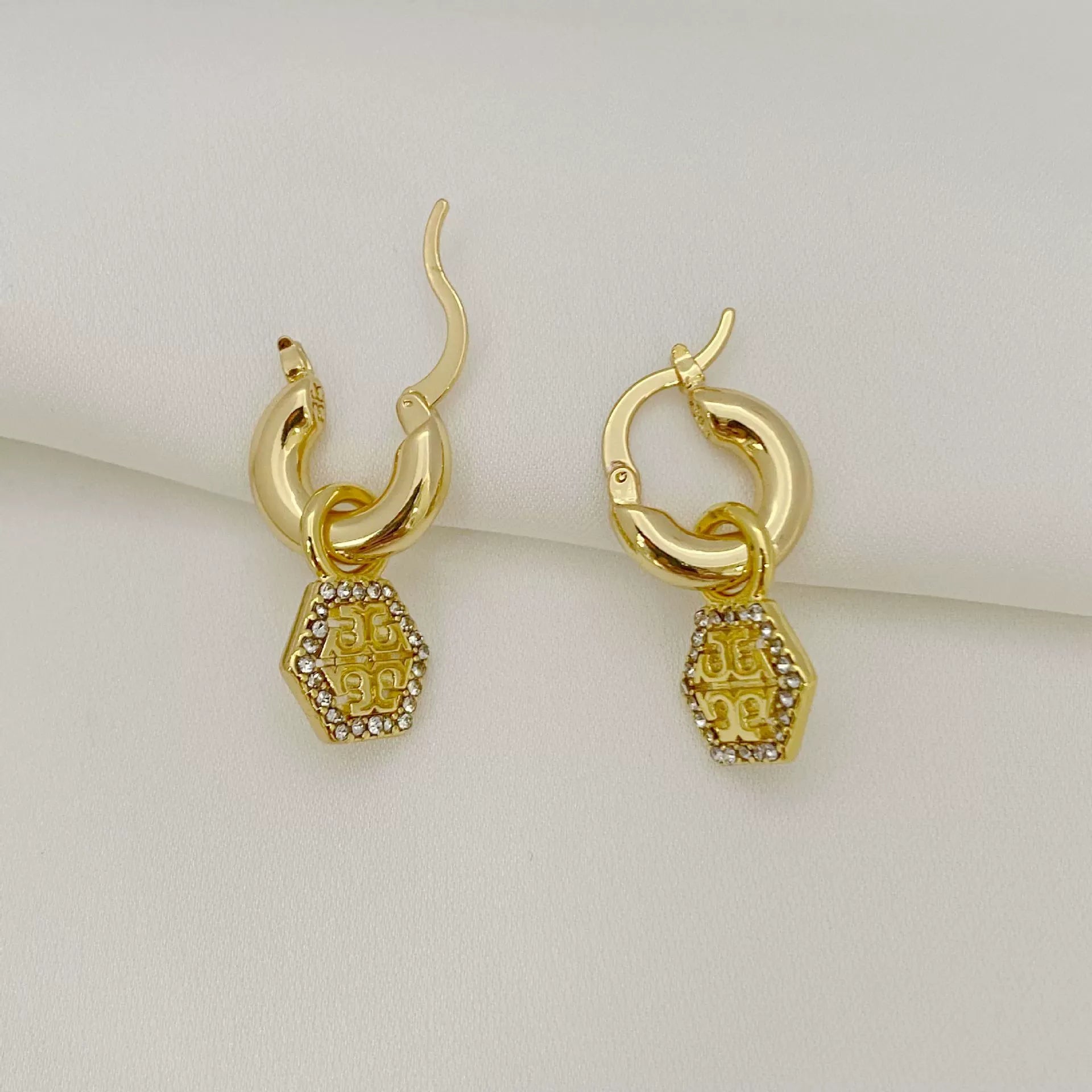 T-Luxe Hexagon Pavé Halo Hoop Earrings