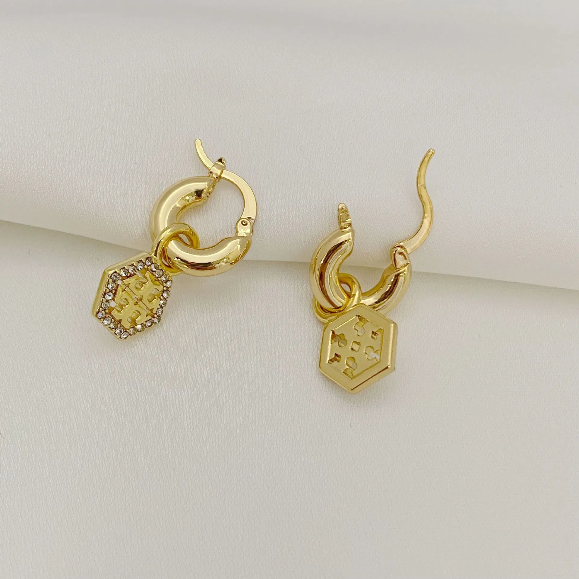 T-Luxe Hexagon Pavé Halo Hoop Earrings