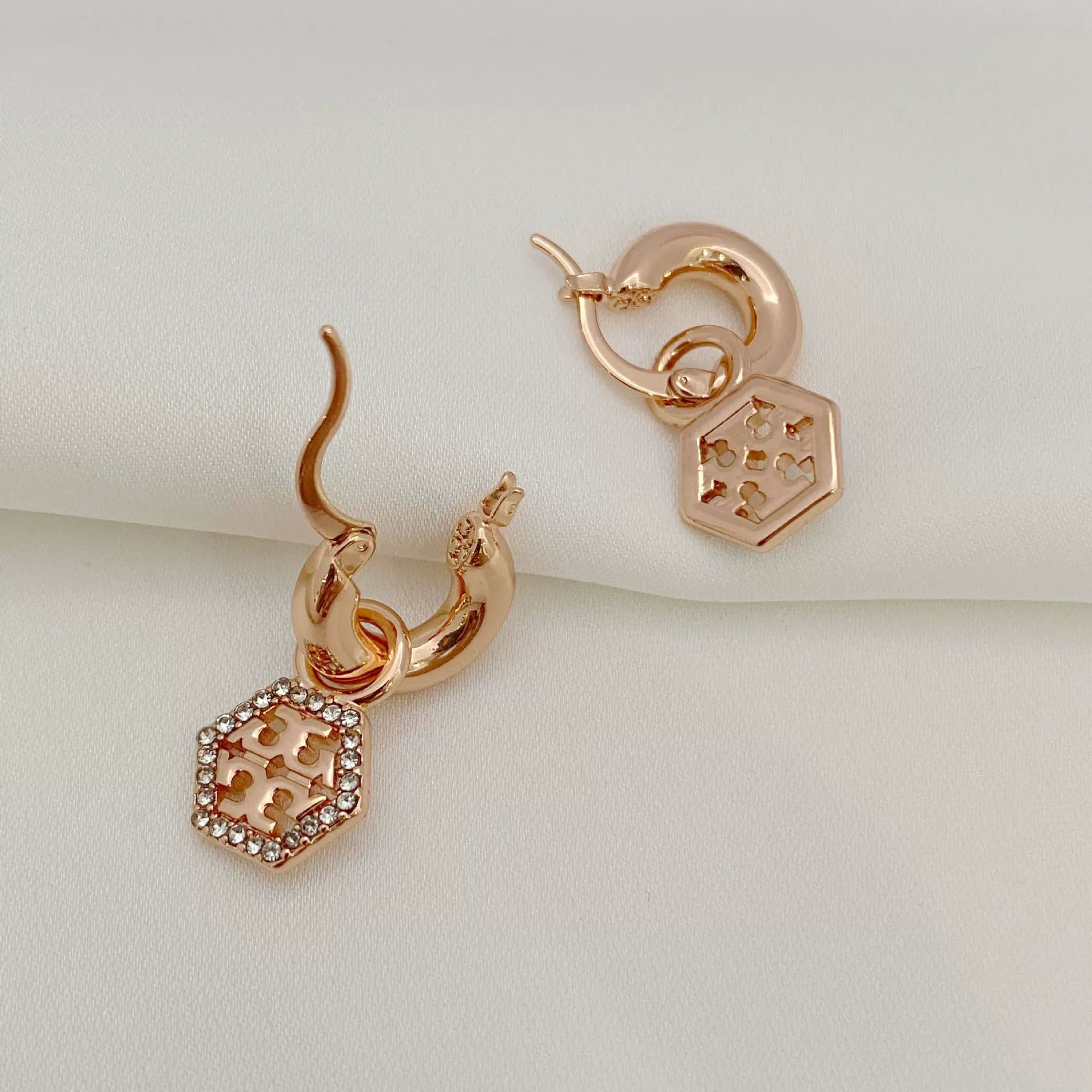 T-Luxe Hexagon Pavé Halo Hoop Earrings