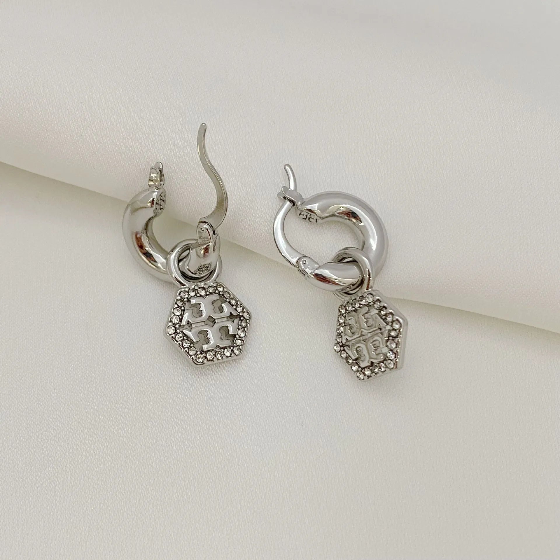 T-Luxe Hexagon Pavé Halo Hoop Earrings