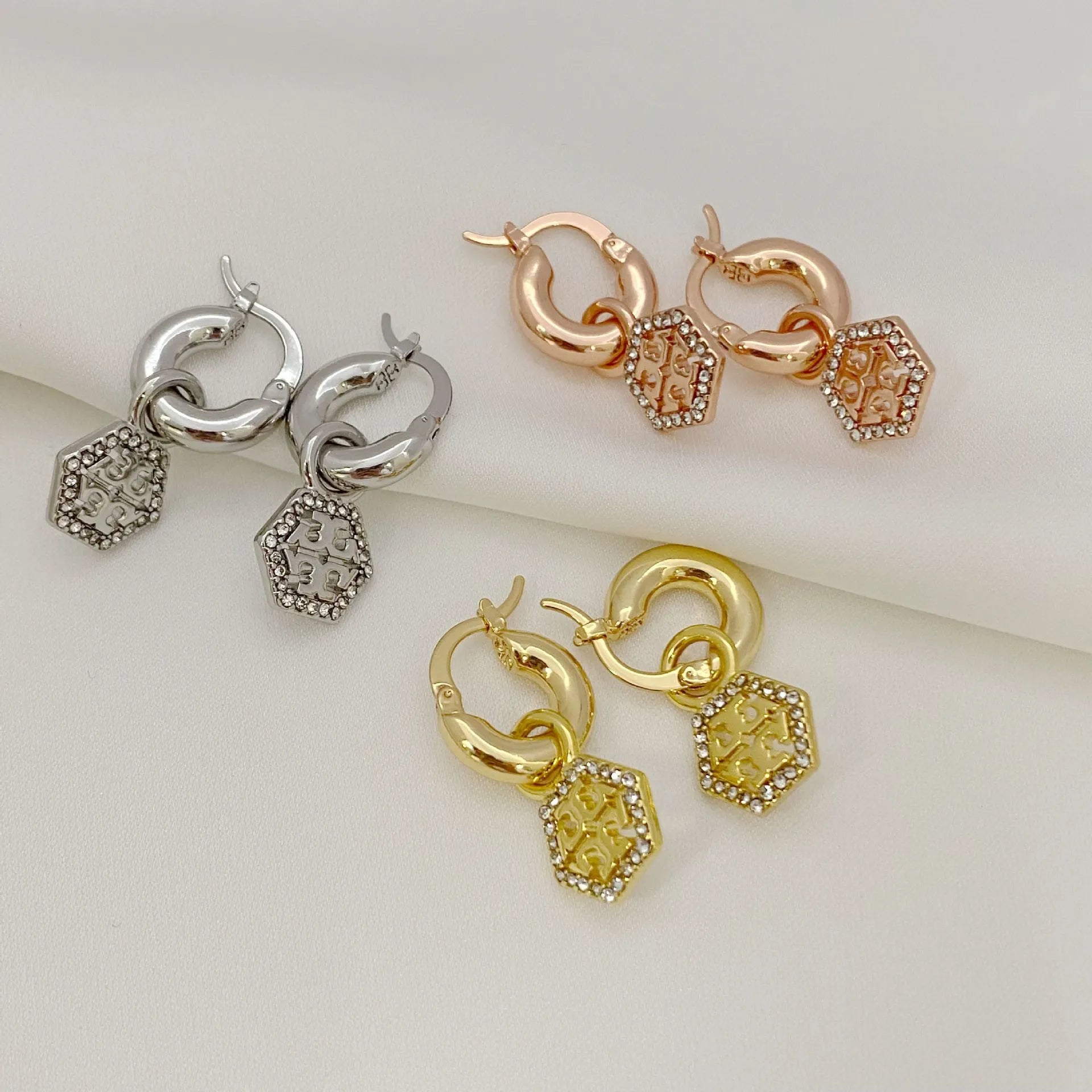 T-Luxe Hexagon Pavé Halo Hoop Earrings