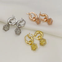 T-Luxe Hexagon Pavé Halo Hoop Earrings