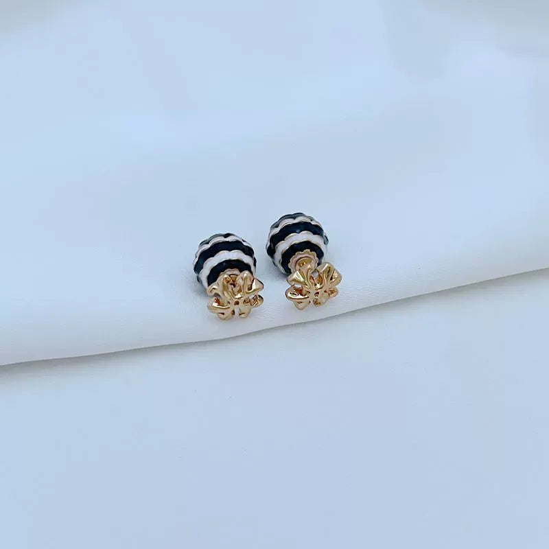 T-Luxe Monochrome Ribbon Globe Stud Earrings